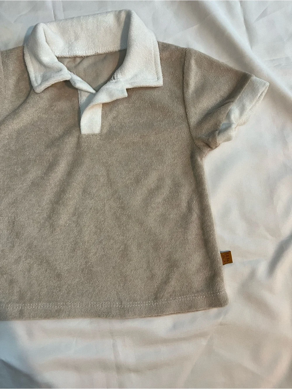Lila & Jack Beige Terry Polo & Checkered Swim Shorts Set Neutral Two-Piece 2T